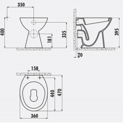 Stand-Wc / Hinterabfluss Kanal / Inkl. Solftclosedeckel