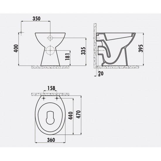 Stand-Wc / Hinterabfluss Kanal / Inkl. Solftclosedeckel